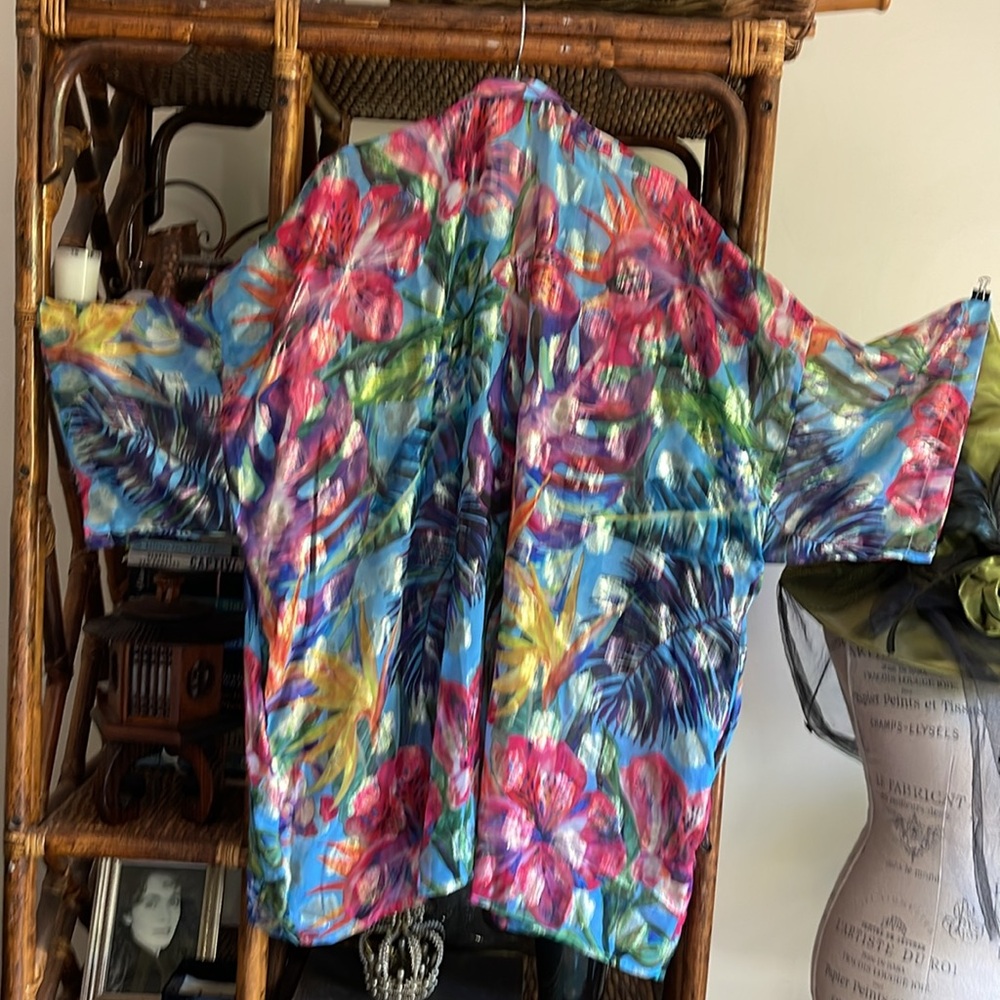 UNFASHIONAL Metallic Colorful Women’s Floral Tropical Kimono Robe Top Sz… - Picture 8 of 9